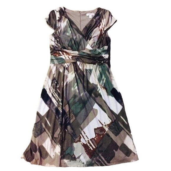 Coldwater Creek Dress Womens 10 NEW Printed Ruched Cap Sleeve Lined Fall - Picture 4 of 12